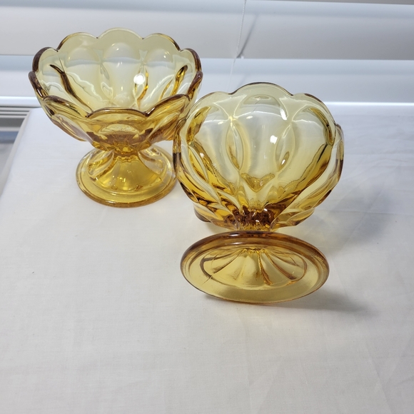VINTAGE AMBER COMPOTE BOW 2 PICES - Picture 3 of 16